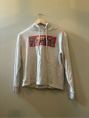 Marvel Universe Superhero Logo Light Gray Pullover Hoodie Sweatshirt Shirt  XS